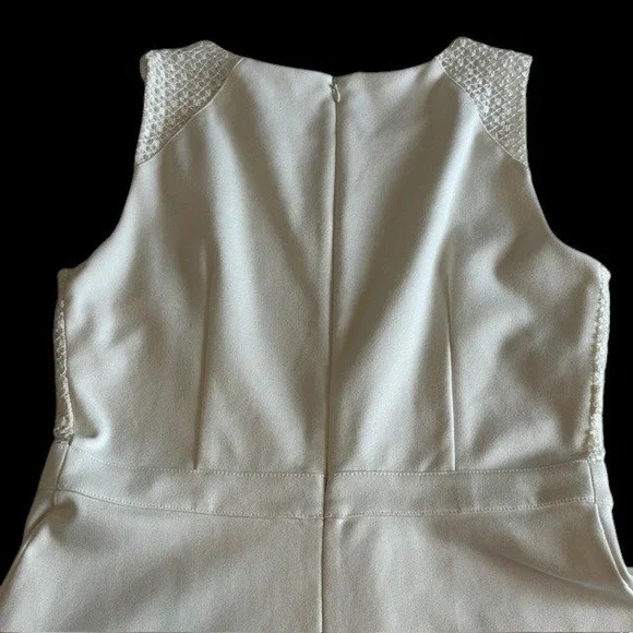 Ann Taylor Ponte Knit Crochet Dress Sleeveless Fit and Flare Cream Sz 6 - Picture 10 of 15